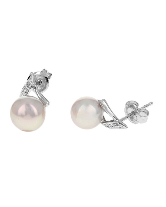 Pink Pearl and Diamond Accent Stud Earrings